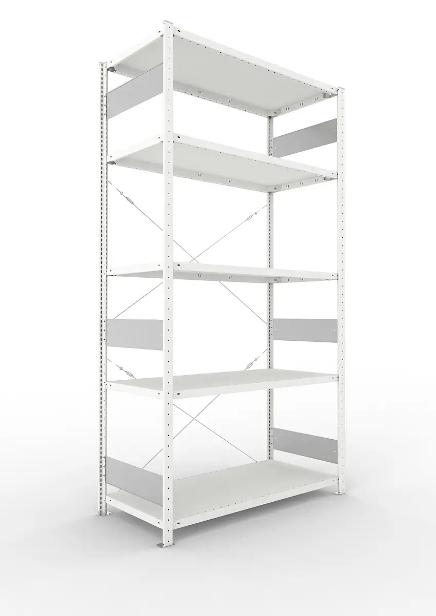 Meta Fachbodenregal Stecksystem S3 CLIP | Grundregal | HxBxT 250x130x60cm | 5 Ebenen | Fachlast 150kg | Einseitig nutzbar | Lichtgrau