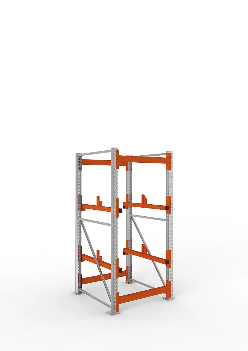 Meta Kabeltrommelregal MULTIPAL Typ 1 | Grundregal | HxBxT 220x90x110cm | 2 Trommelaufnahmen, ohne Achsen | Verzinkt/Orange