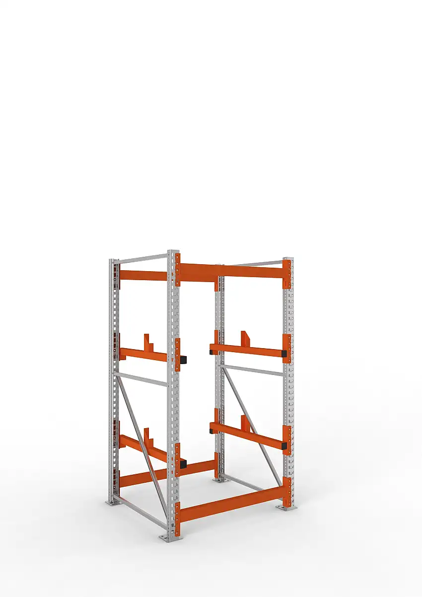 Meta Kabeltrommelregal MULTIPAL Typ 1 | Grundregal | HxBxT 220x110x110cm | 2 Trommelaufnahmen, ohne Achsen | Verzinkt/Orange