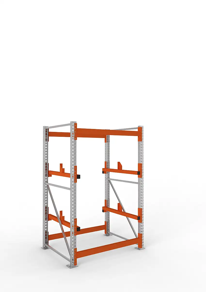 Meta Kabeltrommelregal MULTIPAL Typ 1 | Grundregal | HxBxT 220x130x110cm | 2 Trommelaufnahmen, ohne Achsen | Verzinkt/Orange