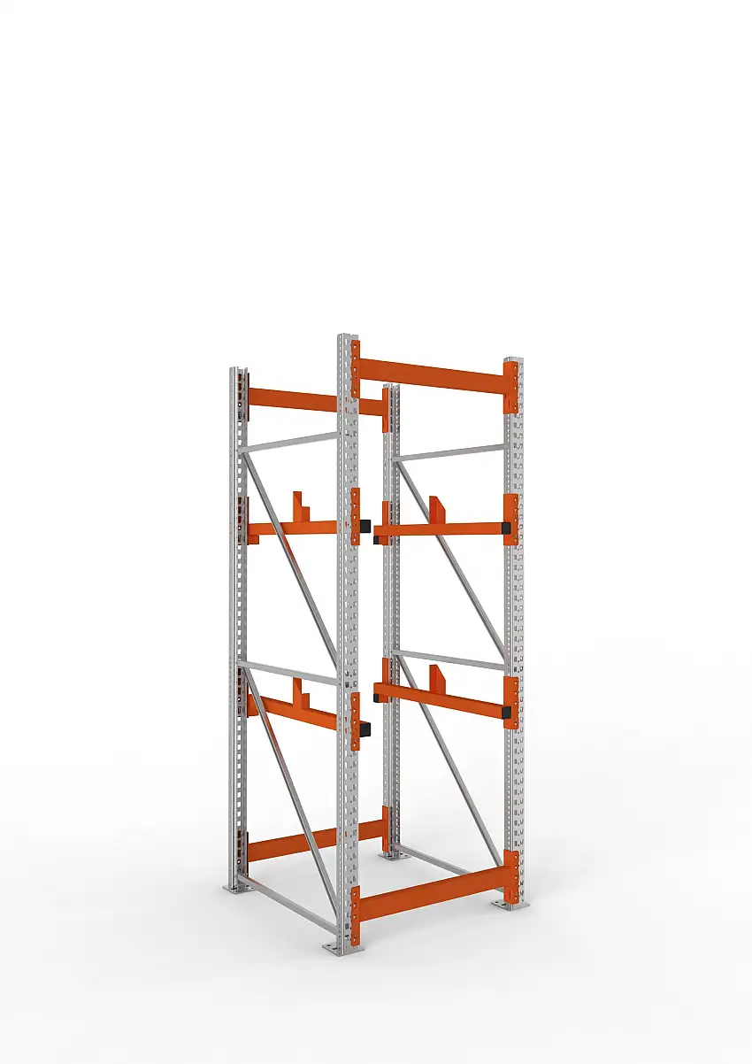 Meta Kabeltrommelregal MULTIPAL Typ 1 | Grundregal | HxBxT 270x90x110cm | 2 Trommelaufnahmen, ohne Achsen | Verzinkt/Orange