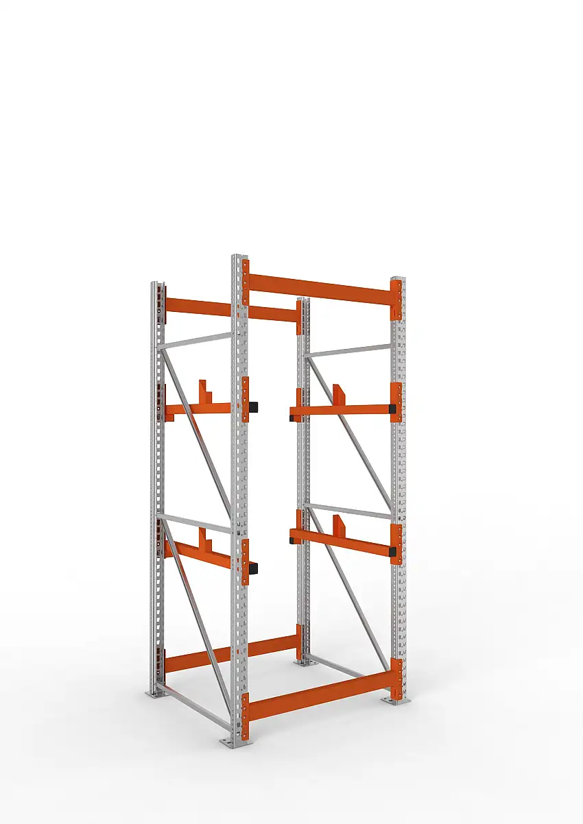 Meta Kabeltrommelregal MULTIPAL Typ 1 | Grundregal | HxBxT 270x110x110cm | 2 Trommelaufnahmen, ohne Achsen | Verzinkt/Orange