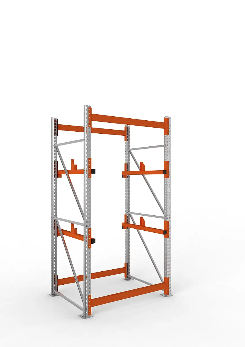 Meta Kabeltrommelregal MULTIPAL Typ 1 | Grundregal | HxBxT 270x130x110cm | 2 Trommelaufnahmen, ohne Achsen | Verzinkt/Orange