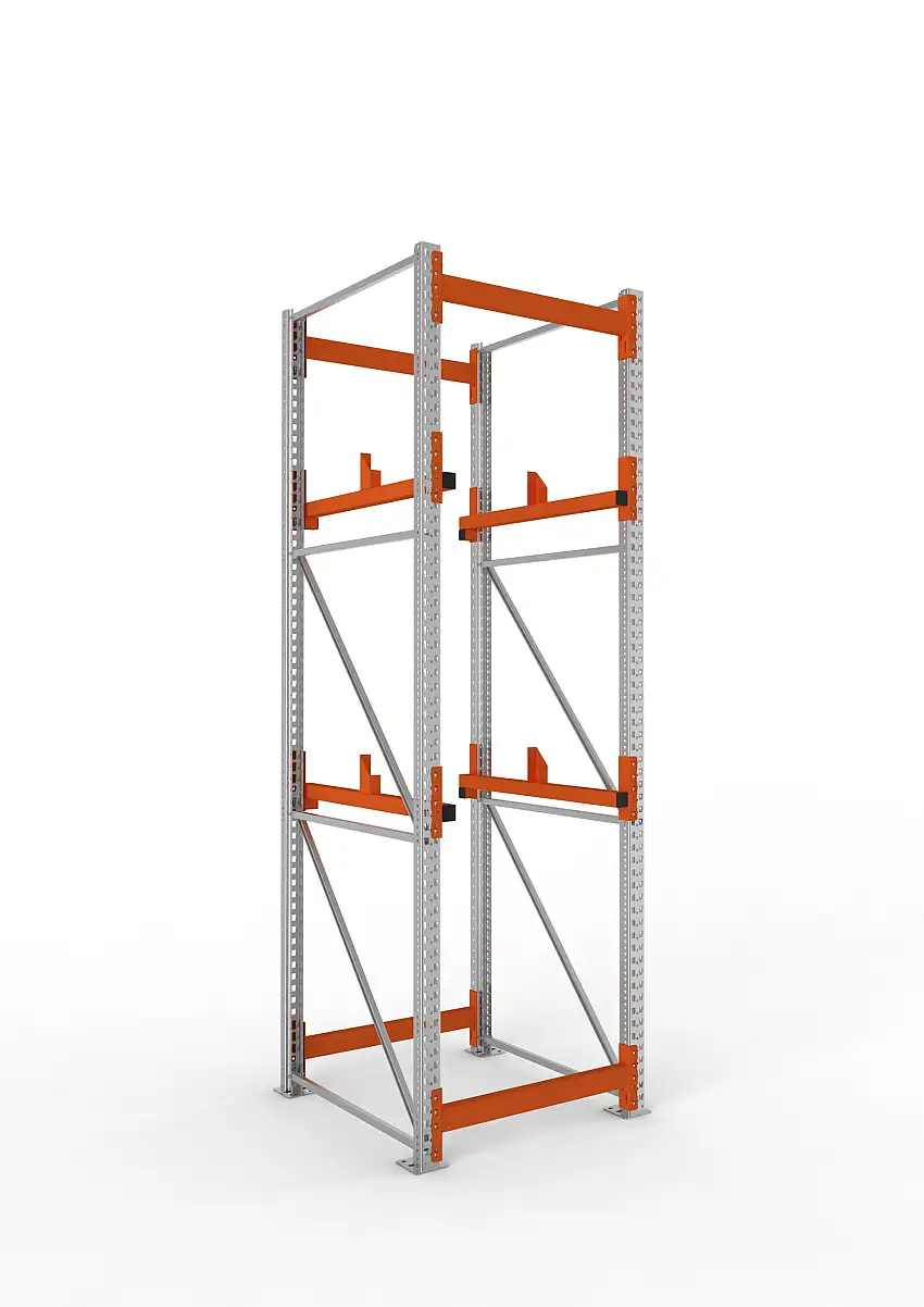 Meta Kabeltrommelregal MULTIPAL Typ 1 | Grundregal | HxBxT 330x90x110cm | 2 Trommelaufnahmen, ohne Achsen | Verzinkt/Orange