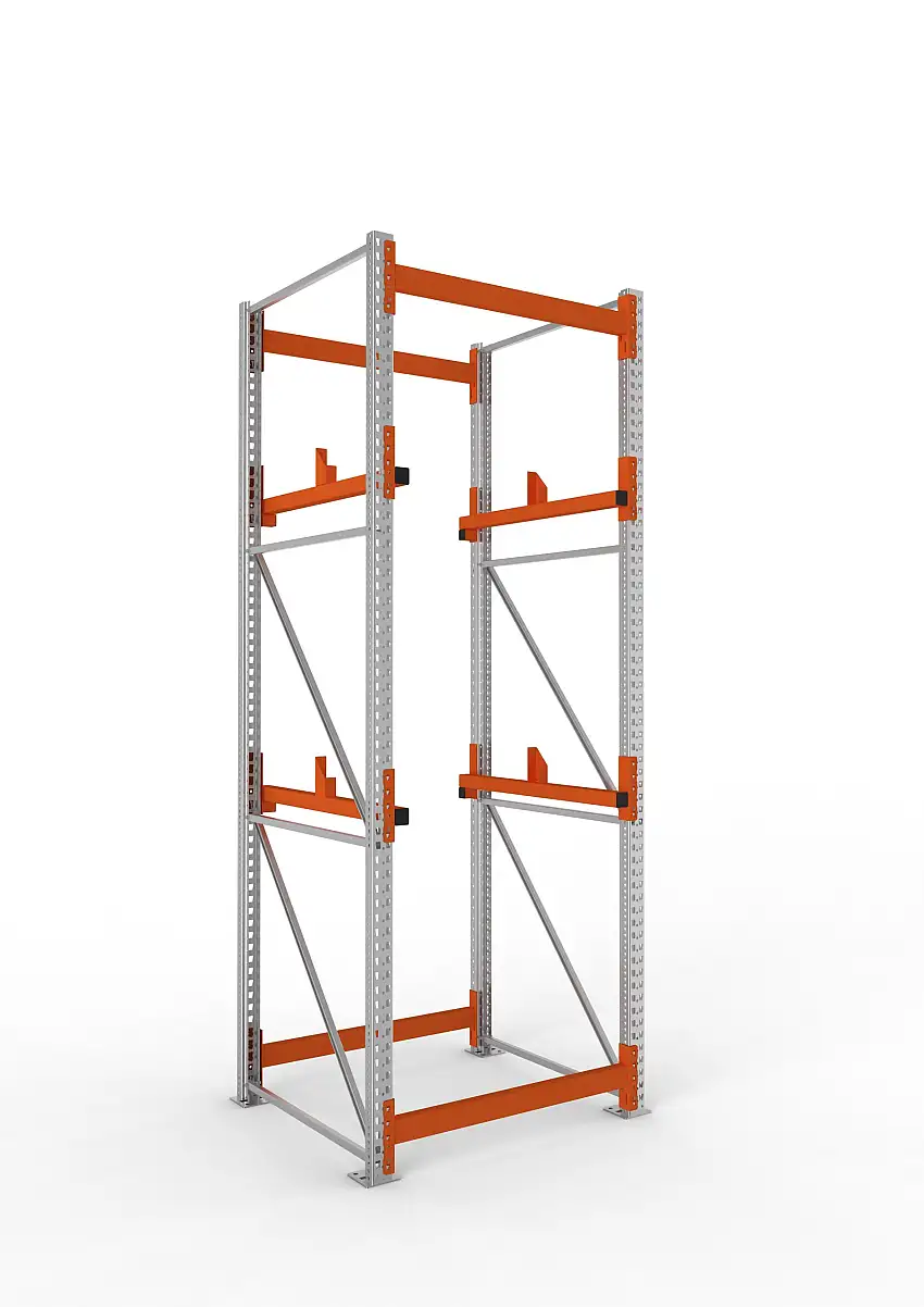 Meta Kabeltrommelregal MULTIPAL Typ 1 | Grundregal | HxBxT 330x110x110cm | 2 Trommelaufnahmen, ohne Achsen | Verzinkt/Orange