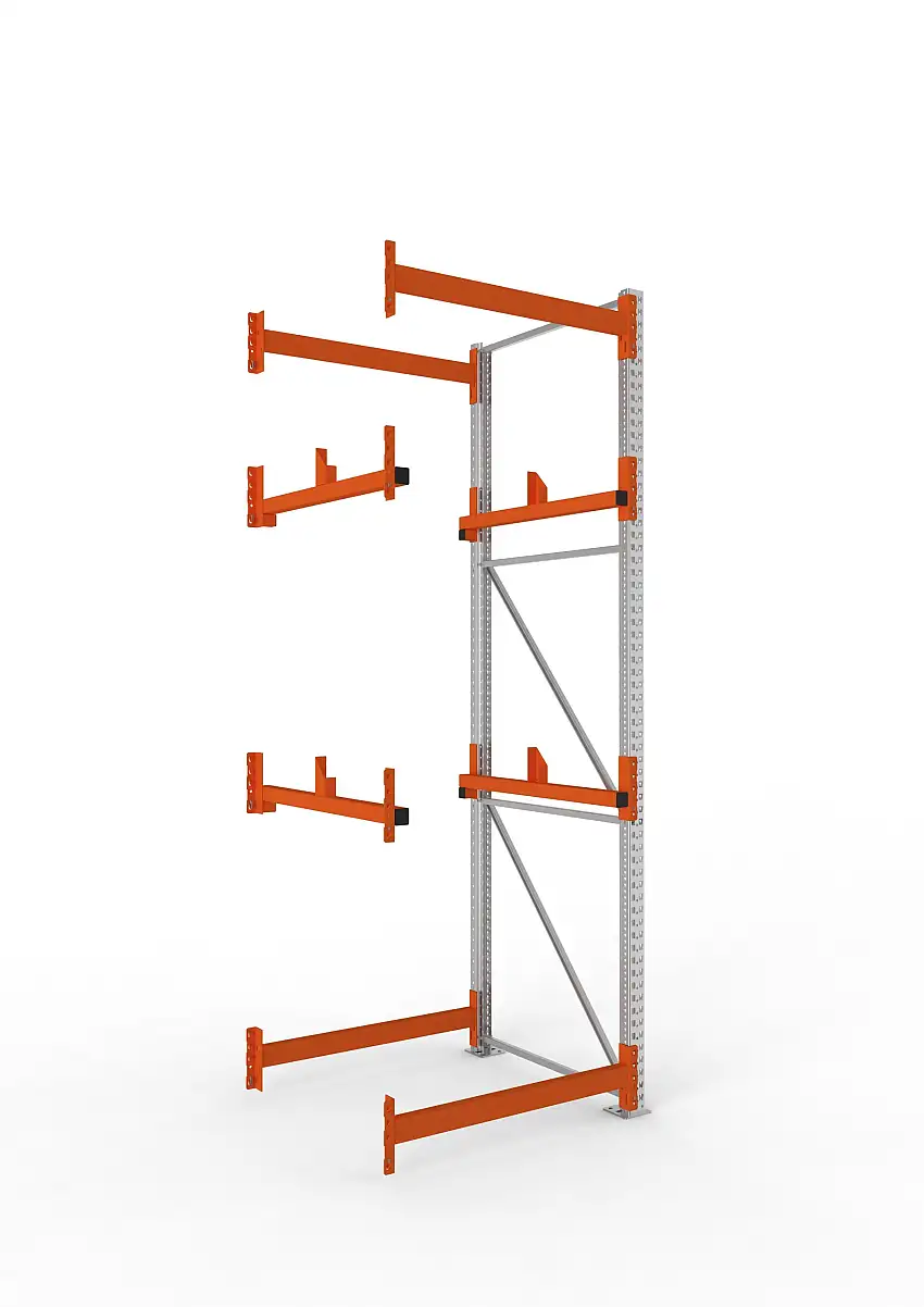 Meta Kabeltrommelregal MULTIPAL Typ 1 | Anbauregal | HxBxT 330x110x110cm | 2 Trommelaufnahmen, ohne Achsen | Verzinkt/Orange