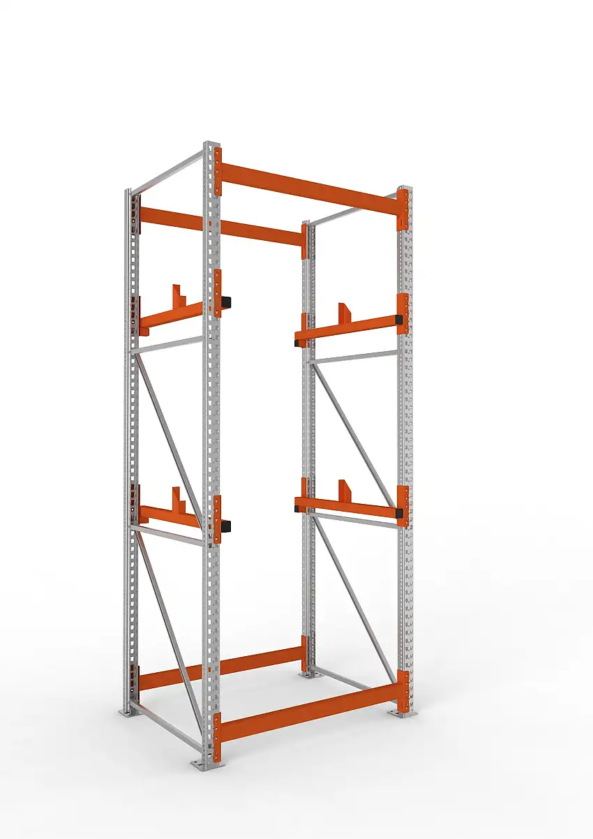 Meta Kabeltrommelregal MULTIPAL Typ 1 | Grundregal | HxBxT 330x130x110cm | 2 Trommelaufnahmen, ohne Achsen | Verzinkt/Orange