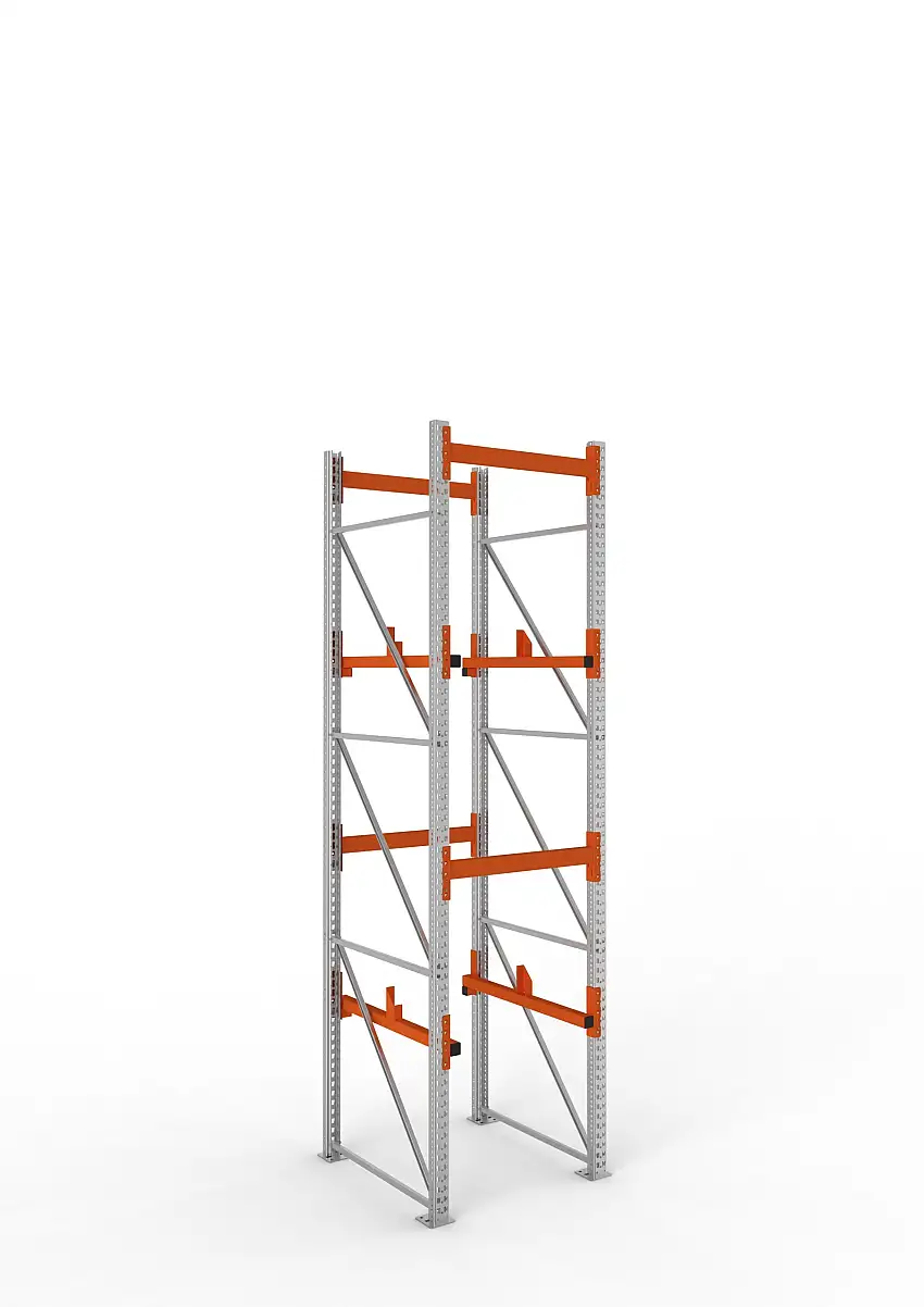 Meta Kabeltrommelregal MULTIPAL Typ 1 | Grundregal | HxBxT 380x90x110cm | 2 Trommelaufnahmen, ohne Achsen | Verzinkt/Orange