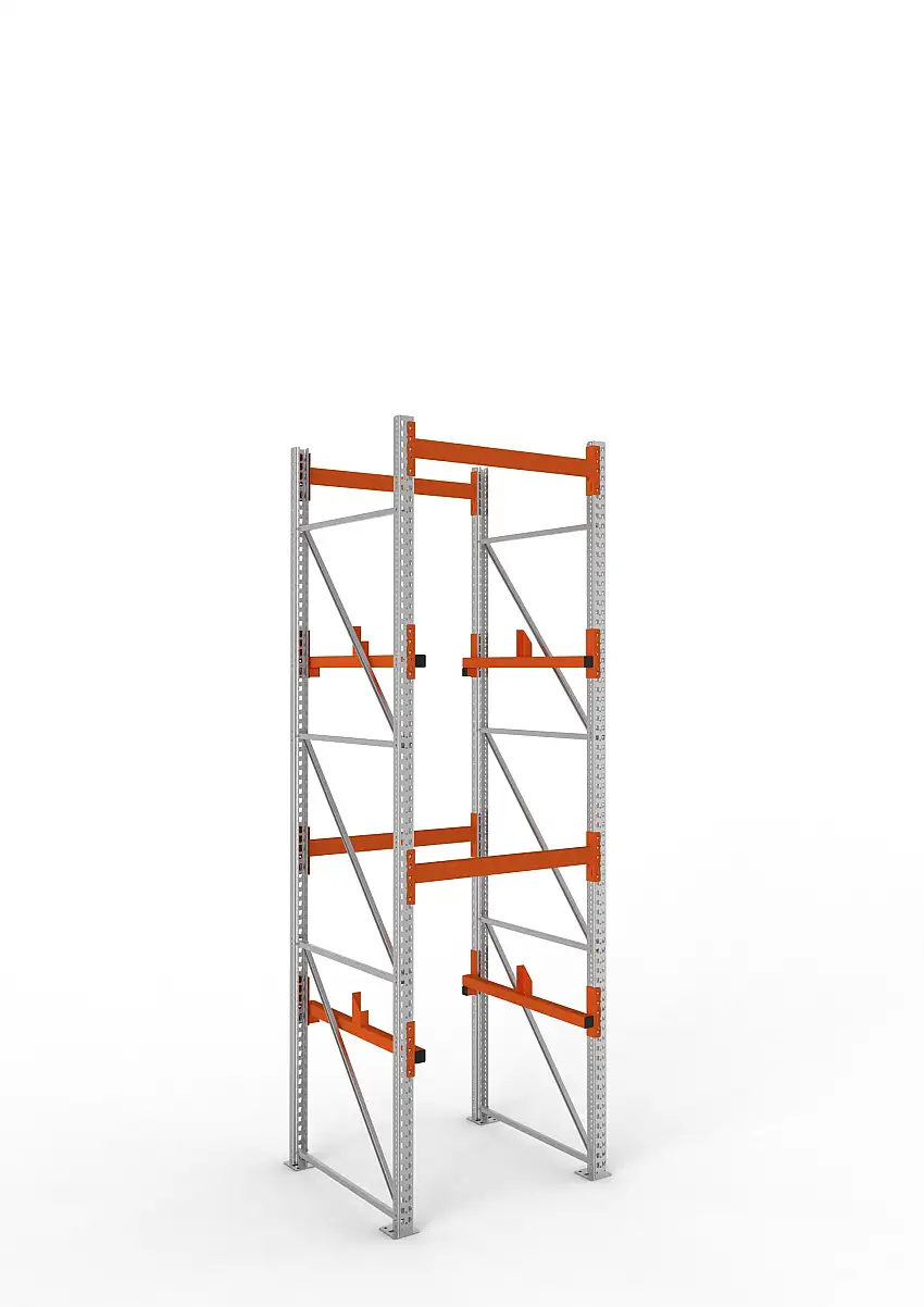 Meta Kabeltrommelregal MULTIPAL Typ 1 | Grundregal | HxBxT 380x110x110cm | 2 Trommelaufnahmen, ohne Achsen | Verzinkt/Orange