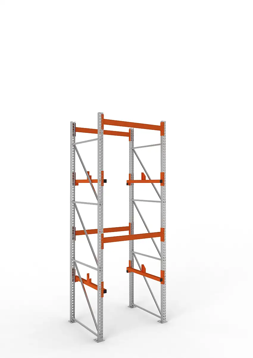 Meta Kabeltrommelregal MULTIPAL Typ 1 | Grundregal | HxBxT 380x130x110cm | 2 Trommelaufnahmen, ohne Achsen | Verzinkt/Orange