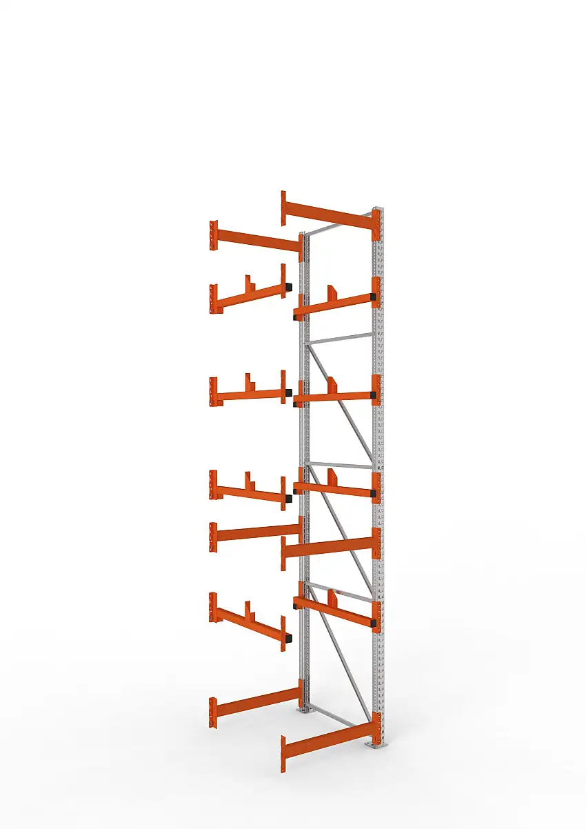 Meta Kabeltrommelregal MULTIPAL Typ 1 | Anbauregal | HxBxT 440x90x110cm | 4 Trommelaufnahmen, ohne Achsen | Verzinkt/Orange