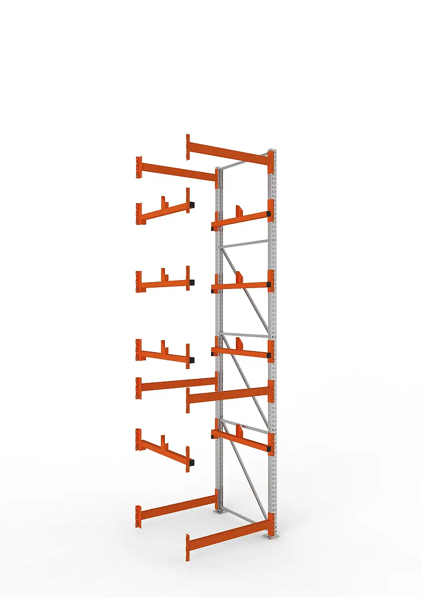 Meta Kabeltrommelregal MULTIPAL Typ 1 | Anbauregal | HxBxT 440x110x110cm | 4 Trommelaufnahmen, ohne Achsen | Verzinkt/Orange