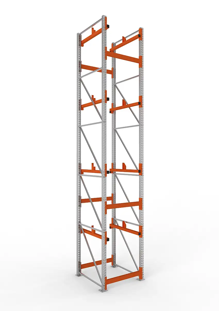 Meta Kabeltrommelregal MULTIPAL Typ 1 | Grundregal | HxBxT 550x90x110cm | 4 Trommelaufnahmen, ohne Achsen | Verzinkt/Orange
