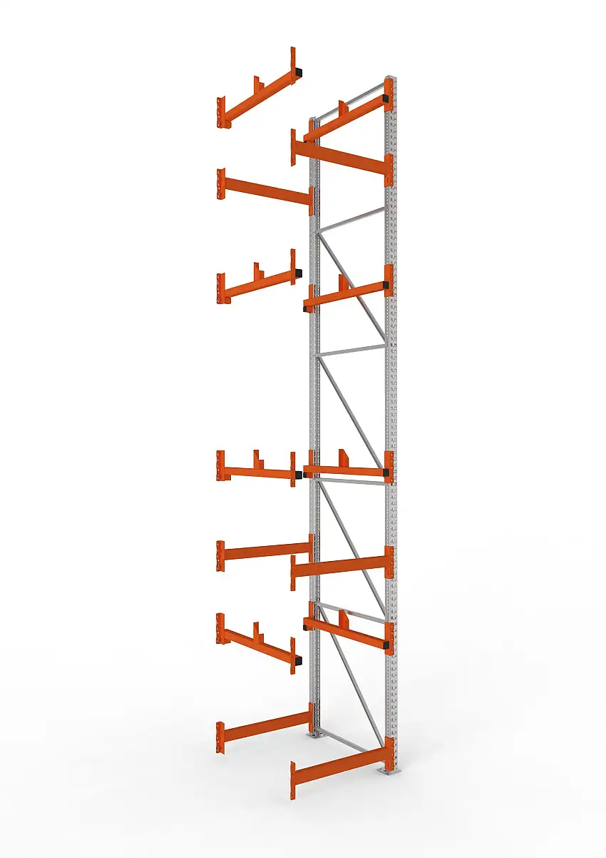 Meta Kabeltrommelregal MULTIPAL Typ 1 | Anbauregal | HxBxT 550x90x110cm | 4 Trommelaufnahmen, ohne Achsen | Verzinkt/Orange