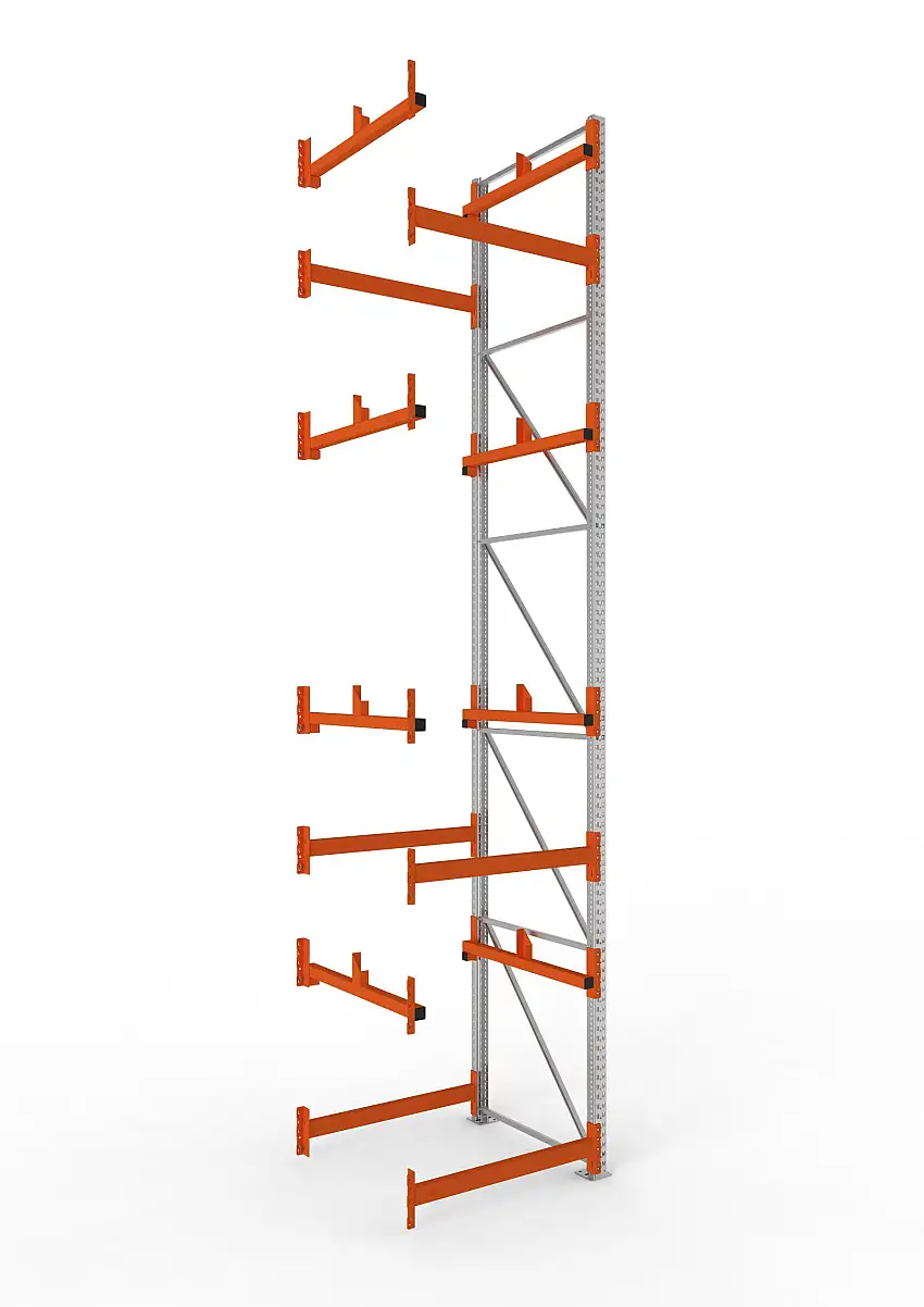 Meta Kabeltrommelregal MULTIPAL Typ 1 | Anbauregal | HxBxT 550x110x110cm | 4 Trommelaufnahmen, ohne Achsen | Verzinkt/Orange