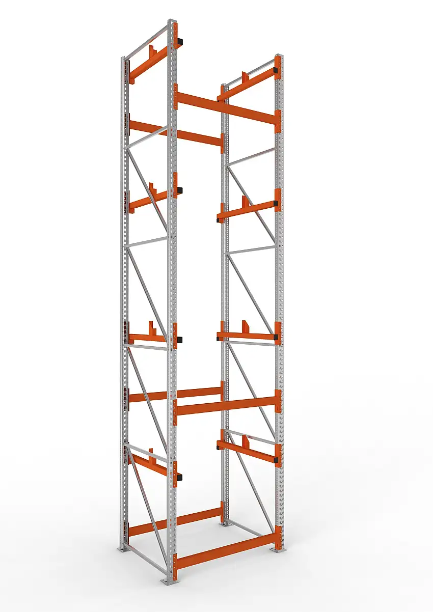 Meta Kabeltrommelregal MULTIPAL Typ 1 | Grundregal | HxBxT 550x130x110cm | 4 Trommelaufnahmen, ohne Achsen | Verzinkt/Orange