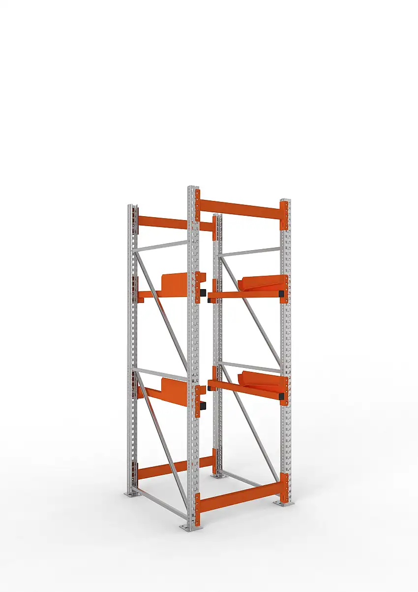 Meta Kabeltrommelregal MULTIPAL Typ 2 | Grundregal | HxBxT 270x90x110cm | 2 Trommelaufnahmen, ohne Achsen | Verzinkt/Orange