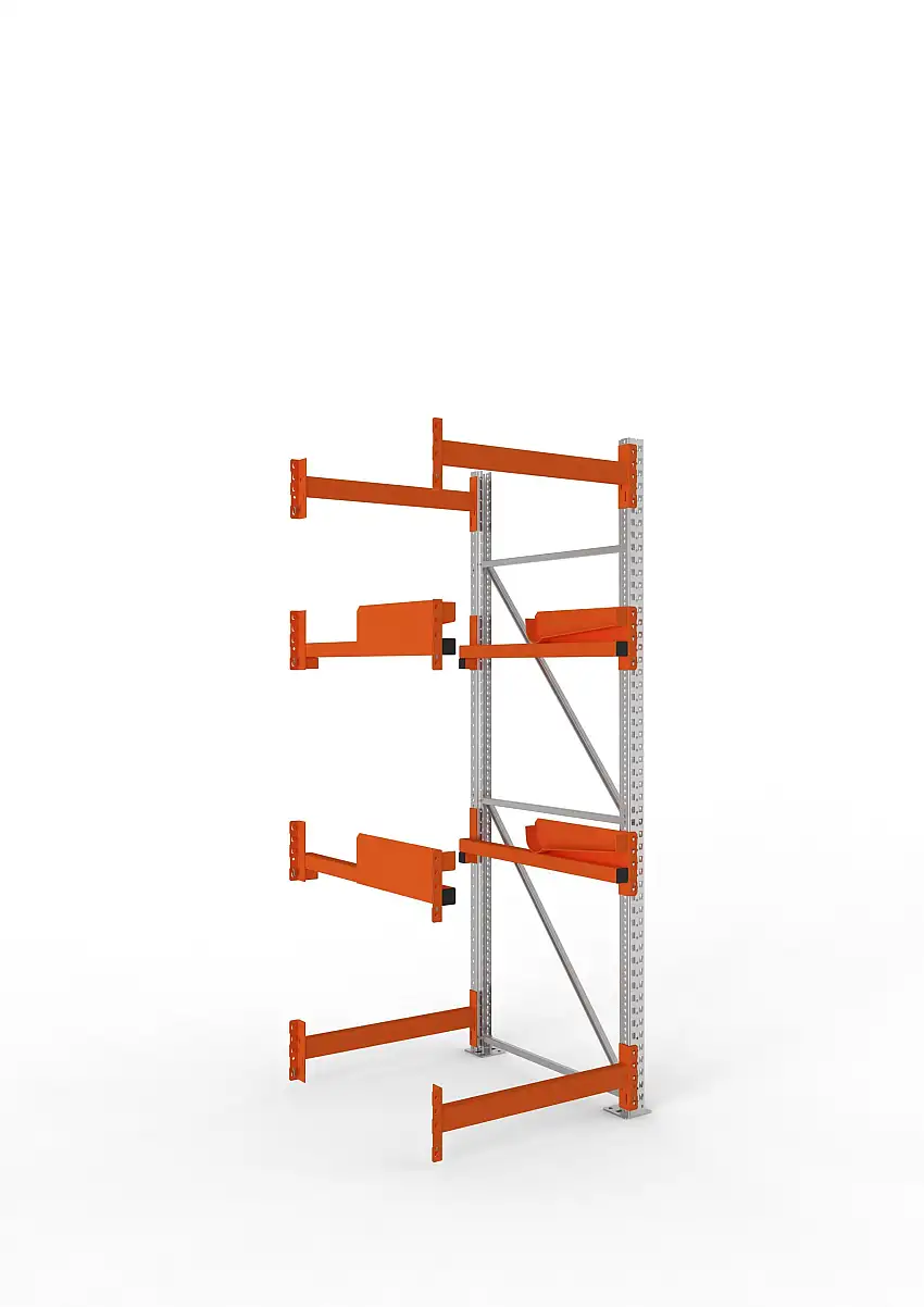 Meta Kabeltrommelregal MULTIPAL Typ 2 | Anbauregal | HxBxT 270x90x110cm | 2 Trommelaufnahmen, ohne Achsen | Verzinkt/Orange