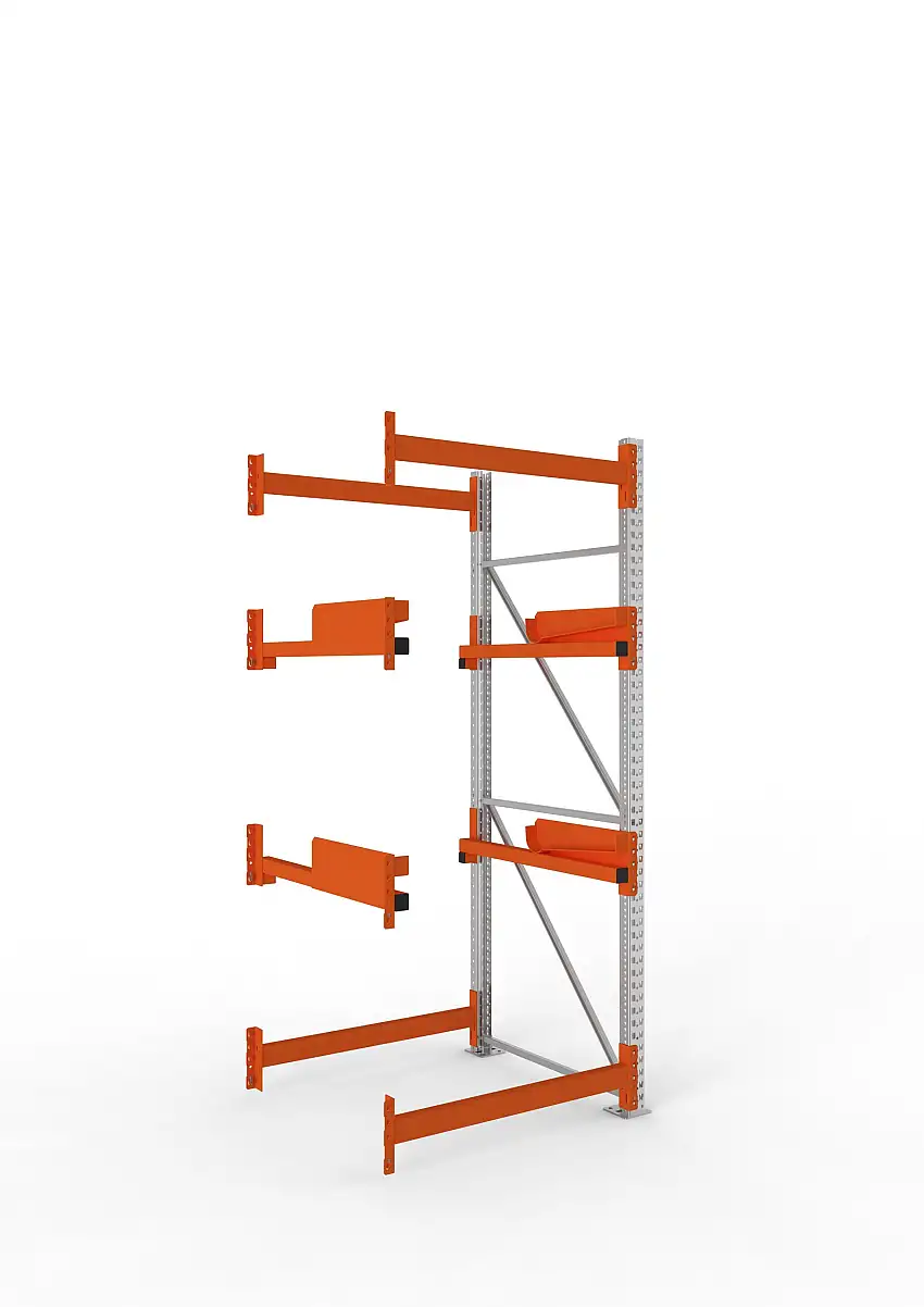 Meta Kabeltrommelregal MULTIPAL Typ 2 | Anbauregal | HxBxT 270x110x110cm | 2 Trommelaufnahmen, ohne Achsen | Verzinkt/Orange