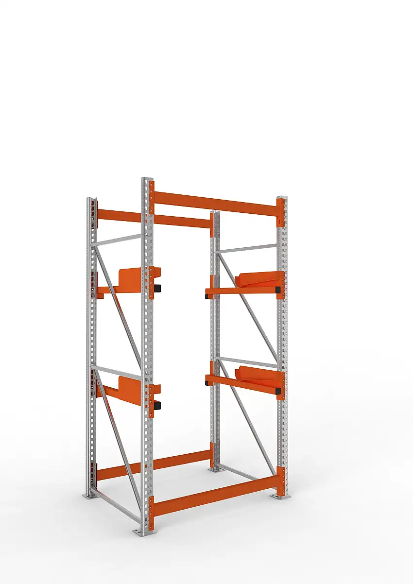 Meta Kabeltrommelregal MULTIPAL Typ 2 | Grundregal | HxBxT 270x130x110cm | 2 Trommelaufnahmen, ohne Achsen | Verzinkt/Orange