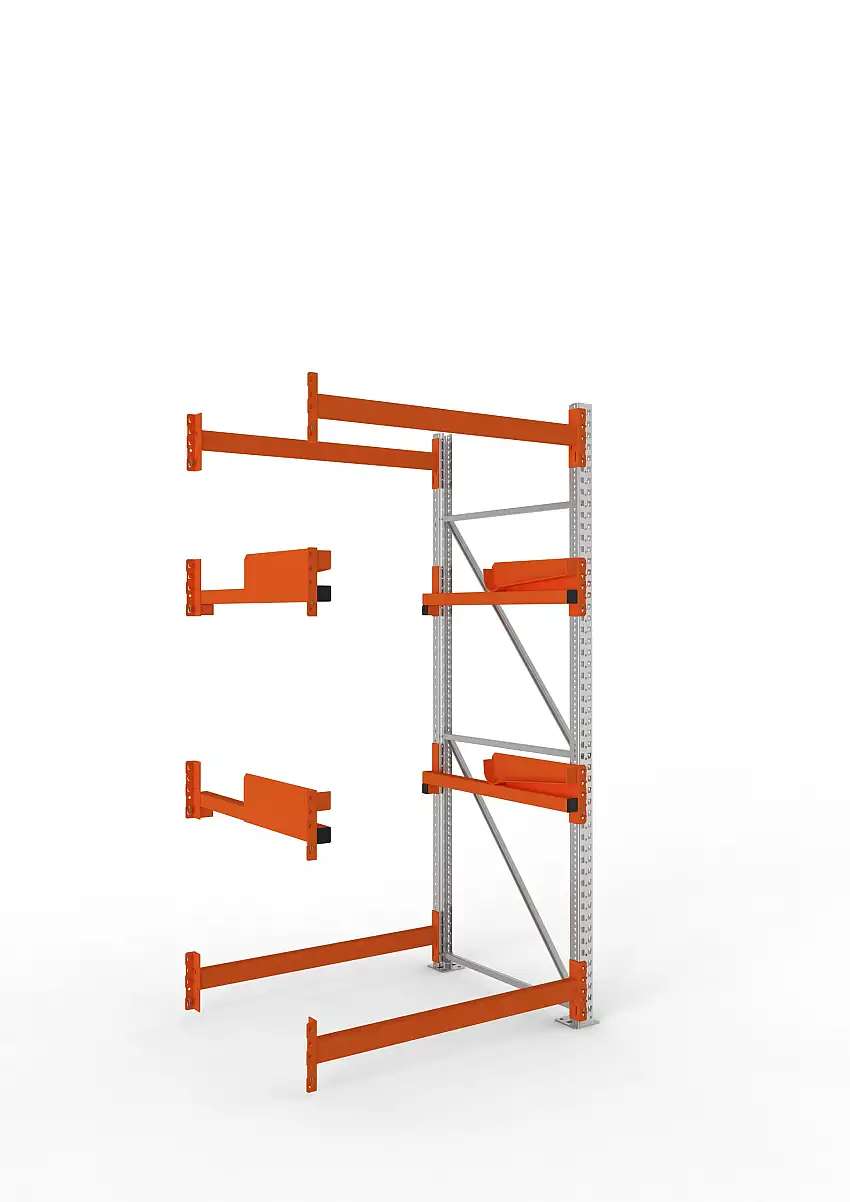 Meta Kabeltrommelregal MULTIPAL Typ 2 | Anbauregal | HxBxT 270x130x110cm | 2 Trommelaufnahmen, ohne Achsen | Verzinkt/Orange