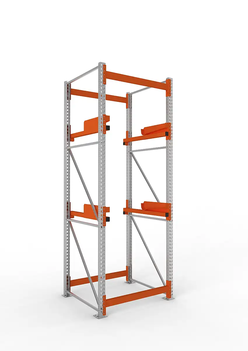 Meta Kabeltrommelregal MULTIPAL Typ 2 | Grundregal | HxBxT 330x110x110cm | 2 Trommelaufnahmen, ohne Achsen | Verzinkt/Orange