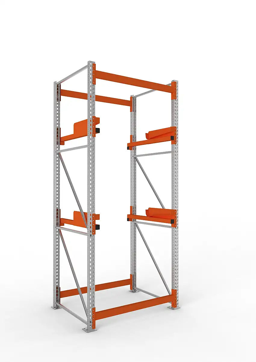 Meta Kabeltrommelregal MULTIPAL Typ 2 | Grundregal | HxBxT 330x130x110cm | 2 Trommelaufnahmen, ohne Achsen | Verzinkt/Orange