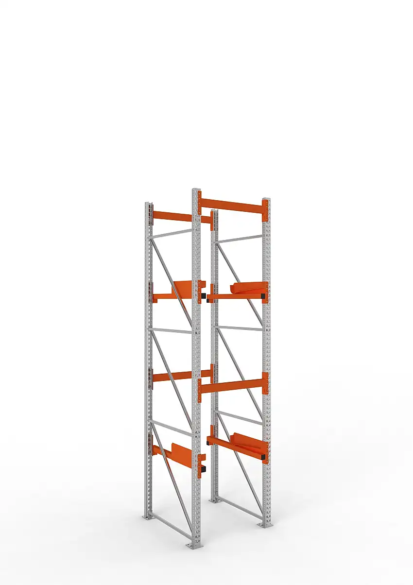 Meta Kabeltrommelregal MULTIPAL Typ 2 | Grundregal | HxBxT 380x90x110cm | 2 Trommelaufnahmen, ohne Achsen | Verzinkt/Orange