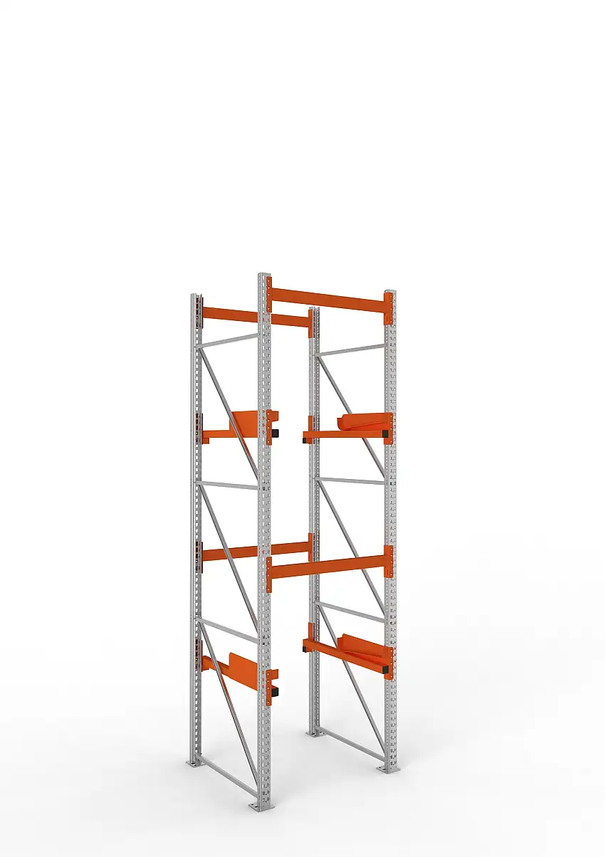 Meta Kabeltrommelregal MULTIPAL Typ 2 | Grundregal | HxBxT 380x110x110cm | 2 Trommelaufnahmen, ohne Achsen | Verzinkt/Orange