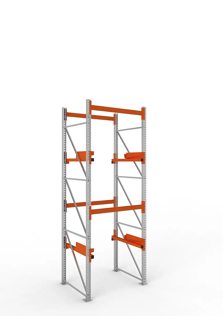 Meta Kabeltrommelregal MULTIPAL Typ 2 | Grundregal | HxBxT 380x130x110cm | 2 Trommelaufnahmen, ohne Achsen | Verzinkt/Orange