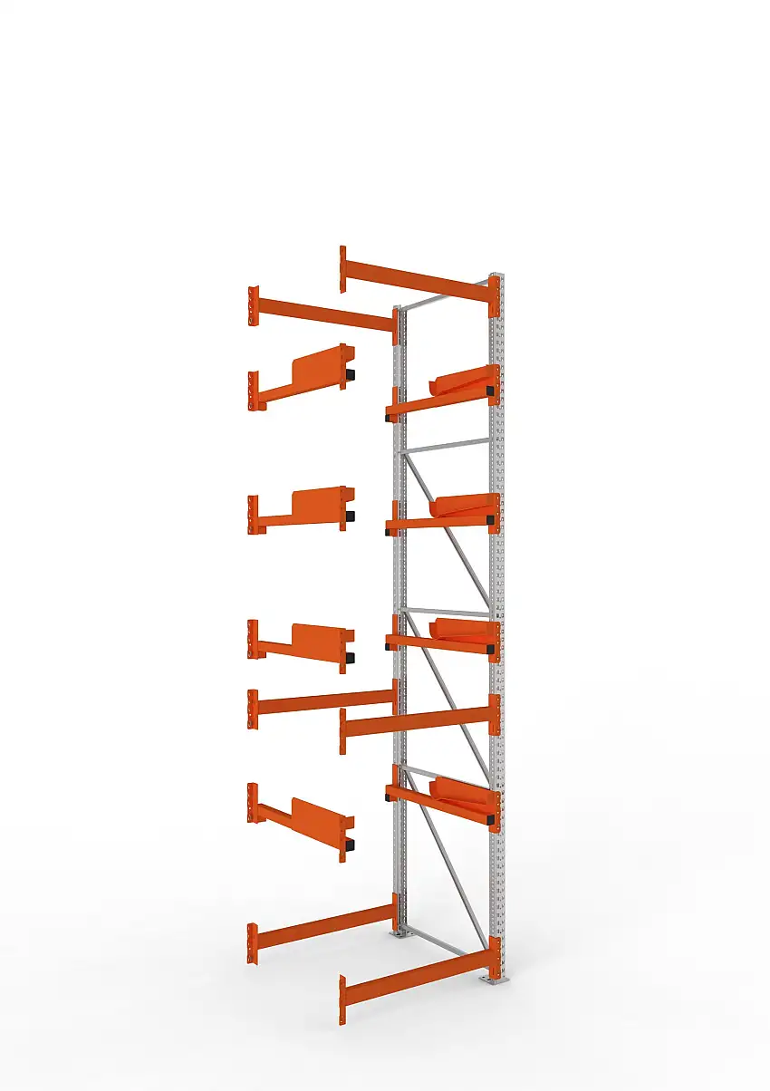Meta Kabeltrommelregal MULTIPAL Typ 2 | Anbauregal | HxBxT 440x110x110cm | 4 Trommelaufnahmen, ohne Achsen | Verzinkt/Orange