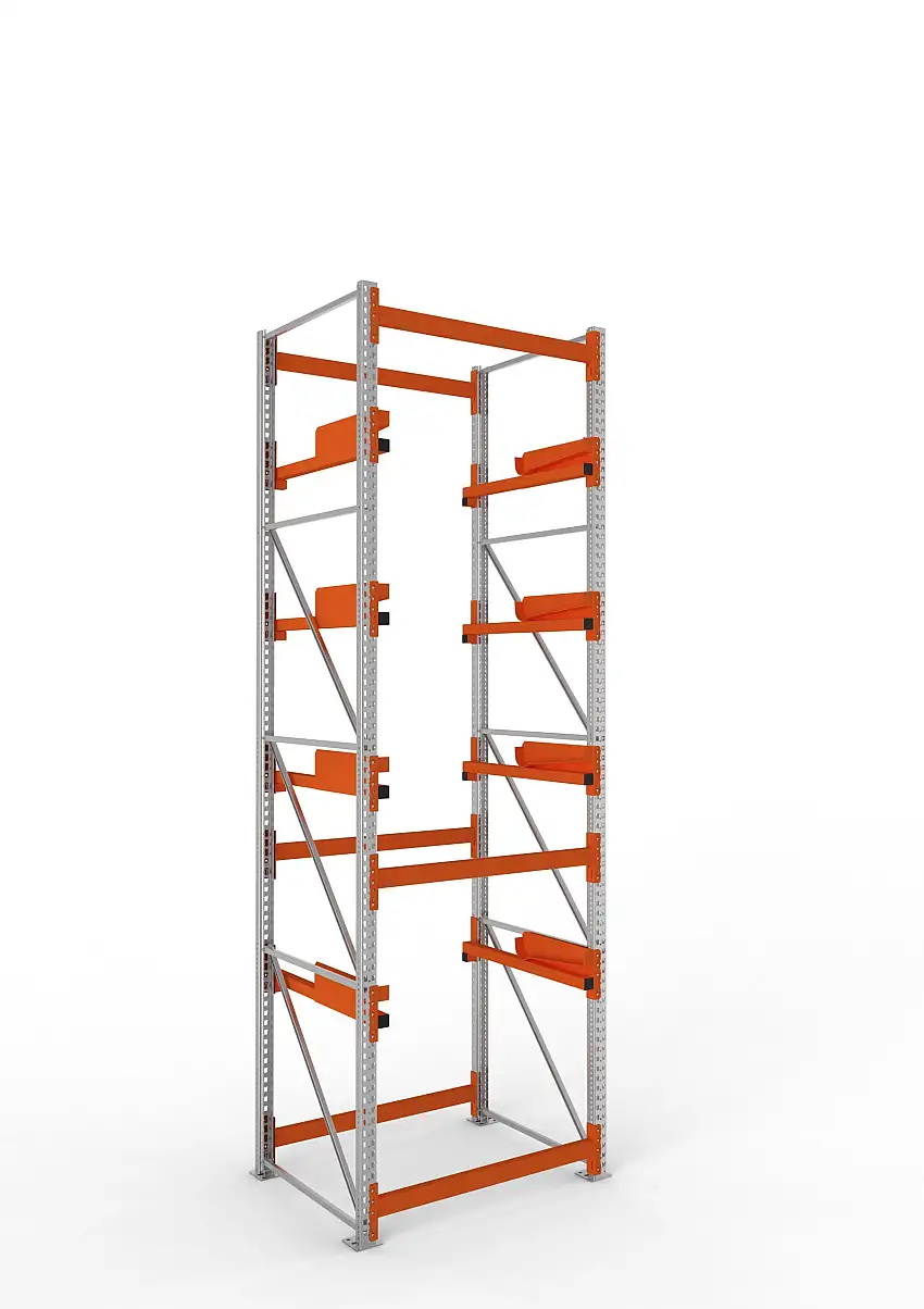 Meta Kabeltrommelregal MULTIPAL Typ 2 | Grundregal | HxBxT 440x130x110cm | 4 Trommelaufnahmen, ohne Achsen | Verzinkt/Orange