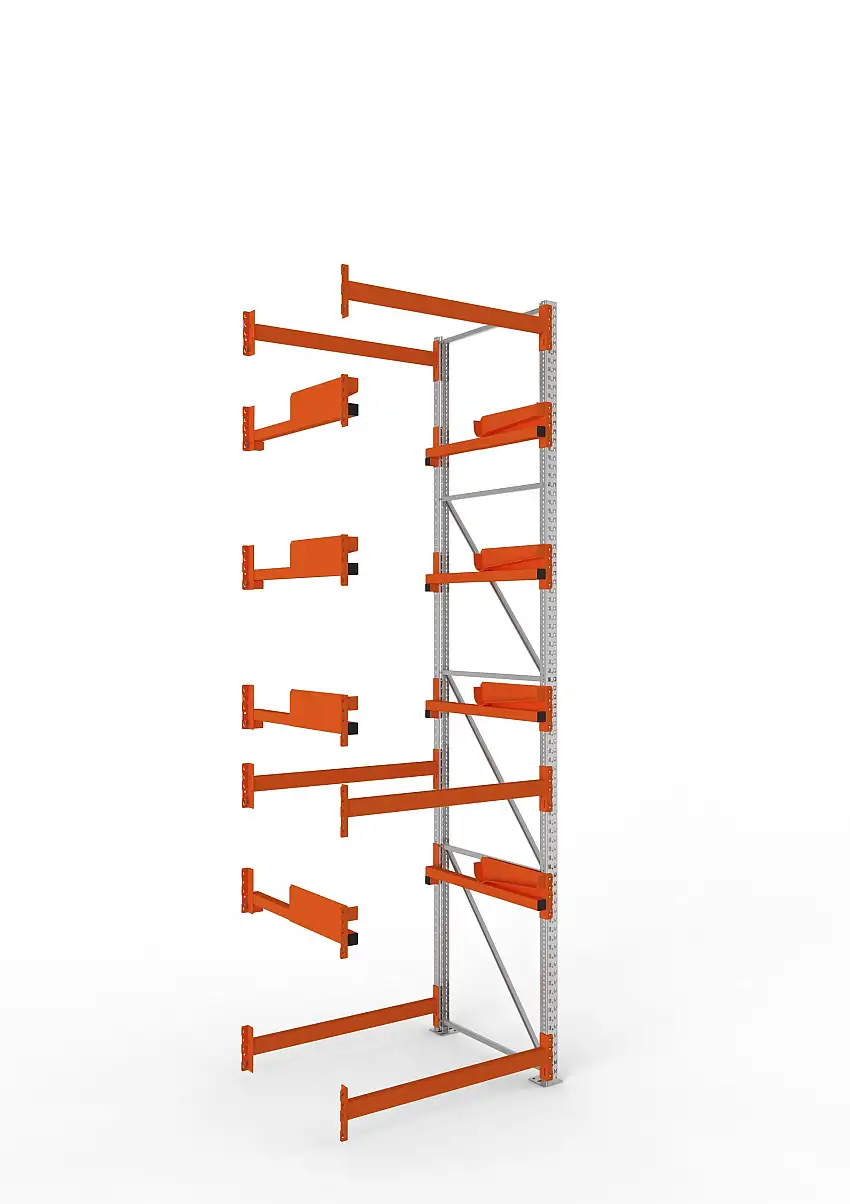 Meta Kabeltrommelregal MULTIPAL Typ 2 | Anbauregal | HxBxT 440x130x110cm | 4 Trommelaufnahmen, ohne Achsen | Verzinkt/Orange