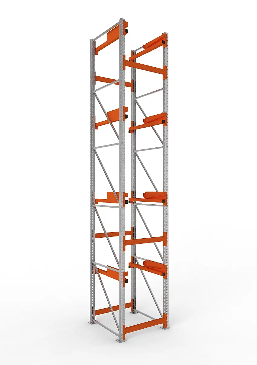 Meta Kabeltrommelregal MULTIPAL Typ 2 | Grundregal | HxBxT 550x90x110cm | 4 Trommelaufnahmen, ohne Achsen | Verzinkt/Orange