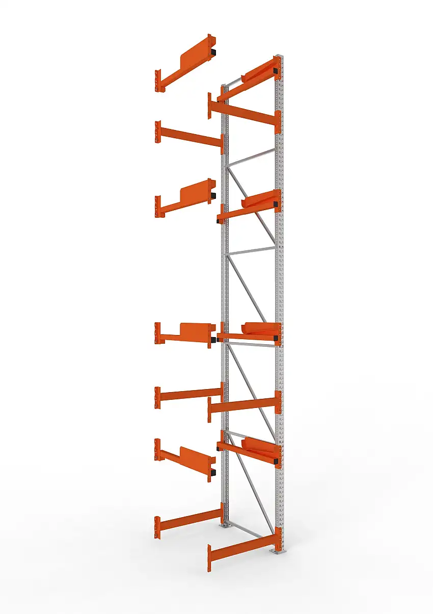 Meta Kabeltrommelregal MULTIPAL Typ 2 | Anbauregal | HxBxT 550x90x110cm | 4 Trommelaufnahmen, ohne Achsen | Verzinkt/Orange