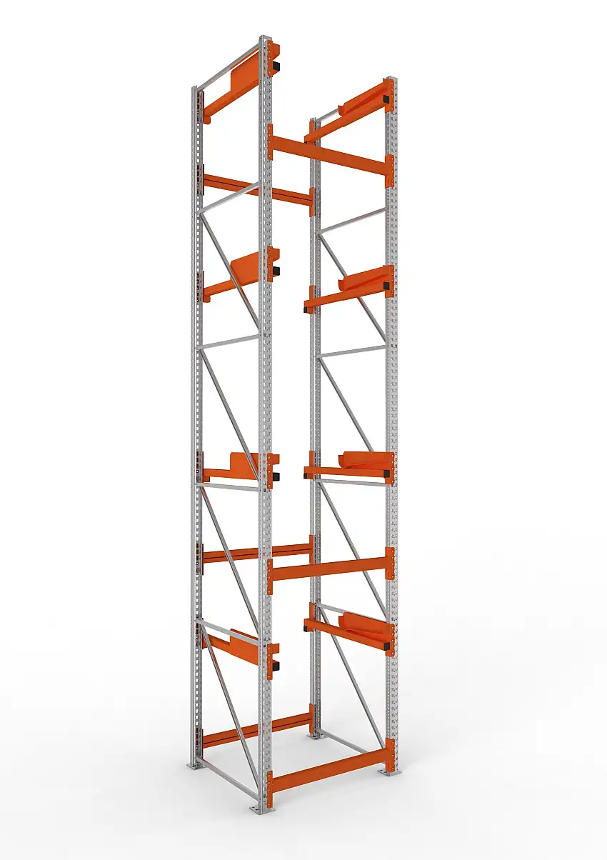 Meta Kabeltrommelregal MULTIPAL Typ 2 | Grundregal | HxBxT 550x110x110cm | 4 Trommelaufnahmen, ohne Achsen | Verzinkt/Orange