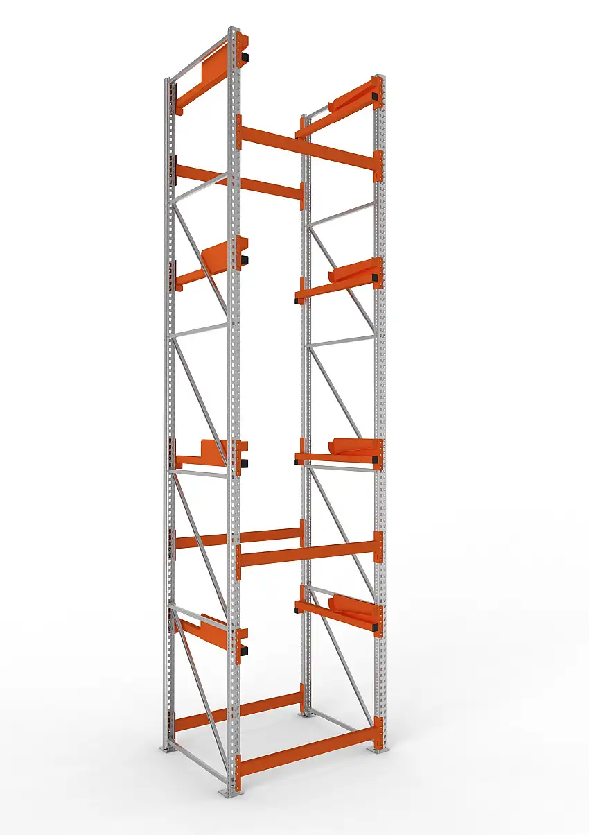 Meta Kabeltrommelregal MULTIPAL Typ 2 | Anbauregal | HxBxT 550x110x110cm | 4 Trommelaufnahmen, ohne Achsen | Verzinkt/Orange