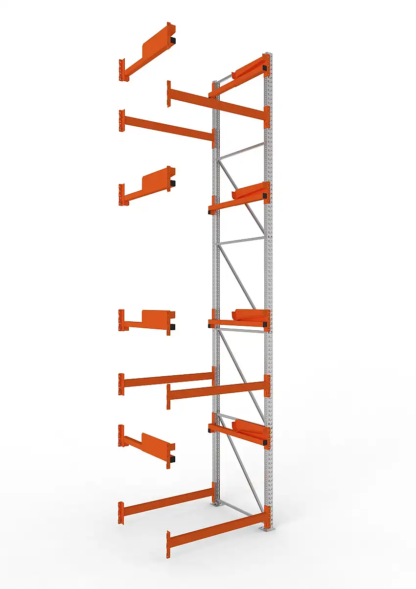 Meta Kabeltrommelregal MULTIPAL Typ 2 | Anbauregal | HxBxT 550x130x110cm | 4 Trommelaufnahmen, ohne Achsen | Verzinkt/Orange