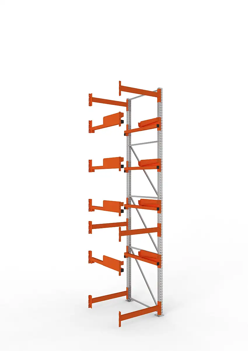 Meta Kabeltrommelregal MULTIPAL Typ 2 | Anbauregal | HxBxT 440x90x110cm | 4 Trommelaufnahmen, ohne Achsen | Verzinkt/Orange