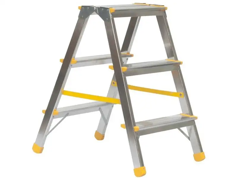 Metal Double Giraffe Doppelseitige-Aluminium-Stufenstehleiter | 3 Stufen | 63cm hoch | 150kg Tragkraft | Leiter, Trittleiter, Stufenleiter, Haushaltsleiter