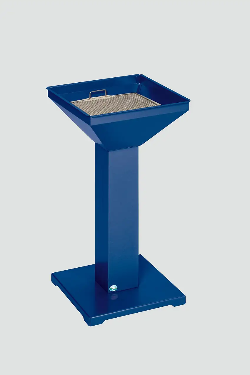 Eleganter Ascher mit standsicherer Bodenplatte | inkl. Kippensieb | HxBxT 73x32,5x32,5cm | Verzinkter Stahl | Blau