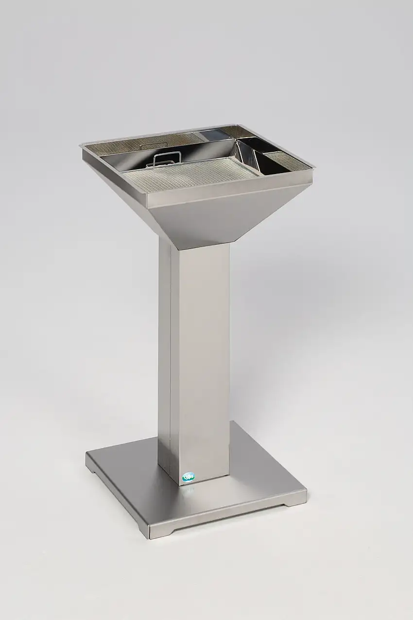 Eleganter Ascher mit standsicherer Bodenplatte | inkl. Kippensieb | HxBxT 73x32,5x32,5cm | Edelstahl
