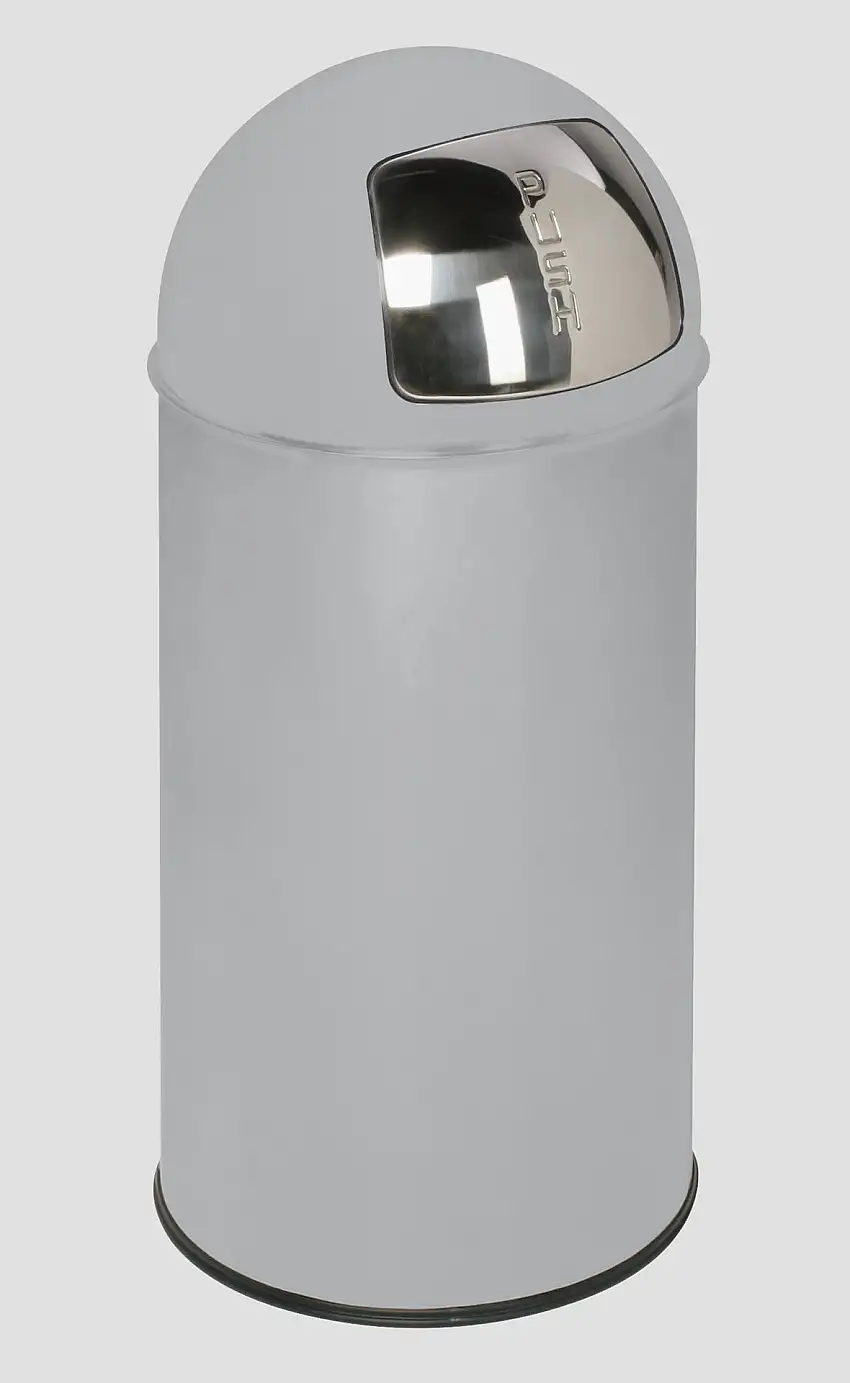 Klassischer Abfallsammler mit Einwurfklappe & Inneneinsatz | 35 Liter, HxBxT 74x35x35cm | Verzinkter Stahl | Silber
