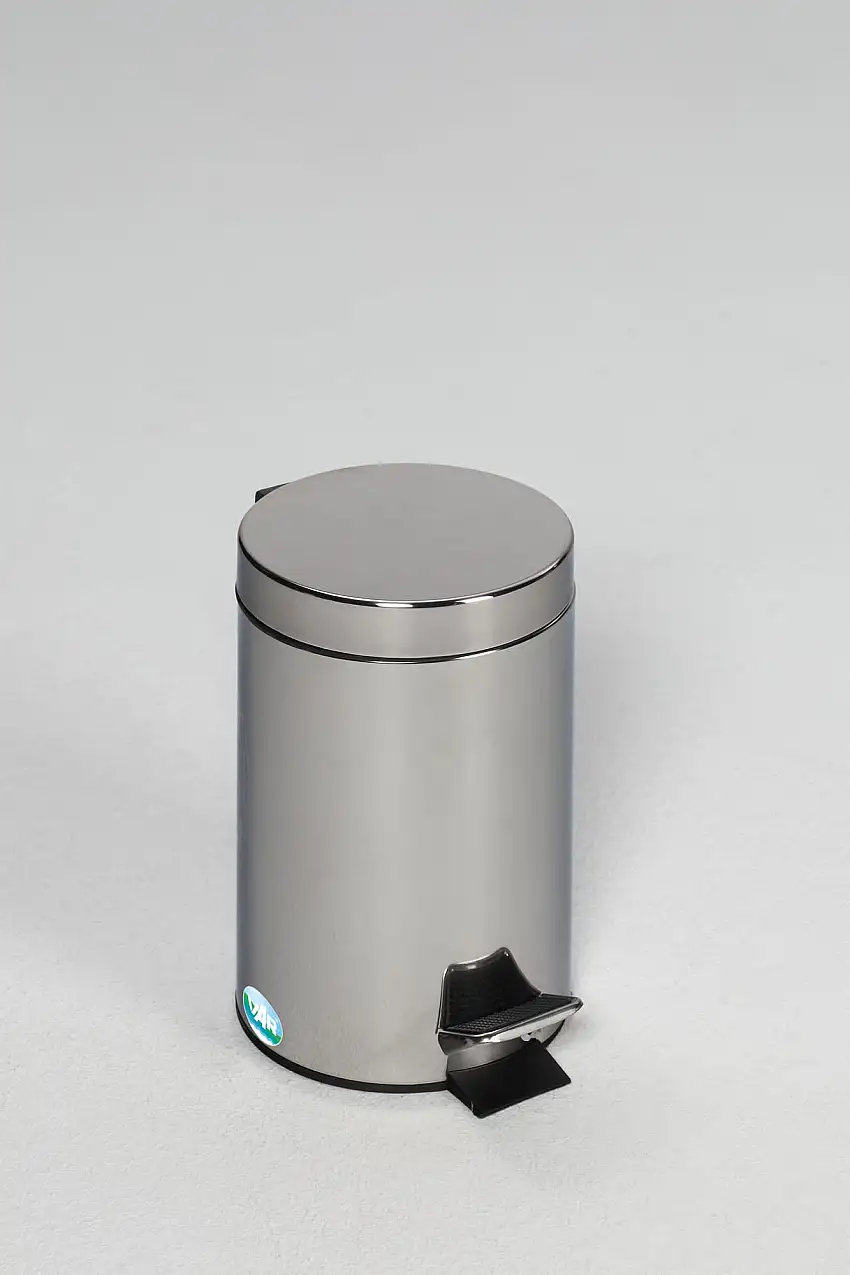 Robuster Tretabfallsammler mit Fußpedal & Inneneimer mit Griff | 3 Liter, HxBxT 27x17x17cm | Edelstahl | Silber