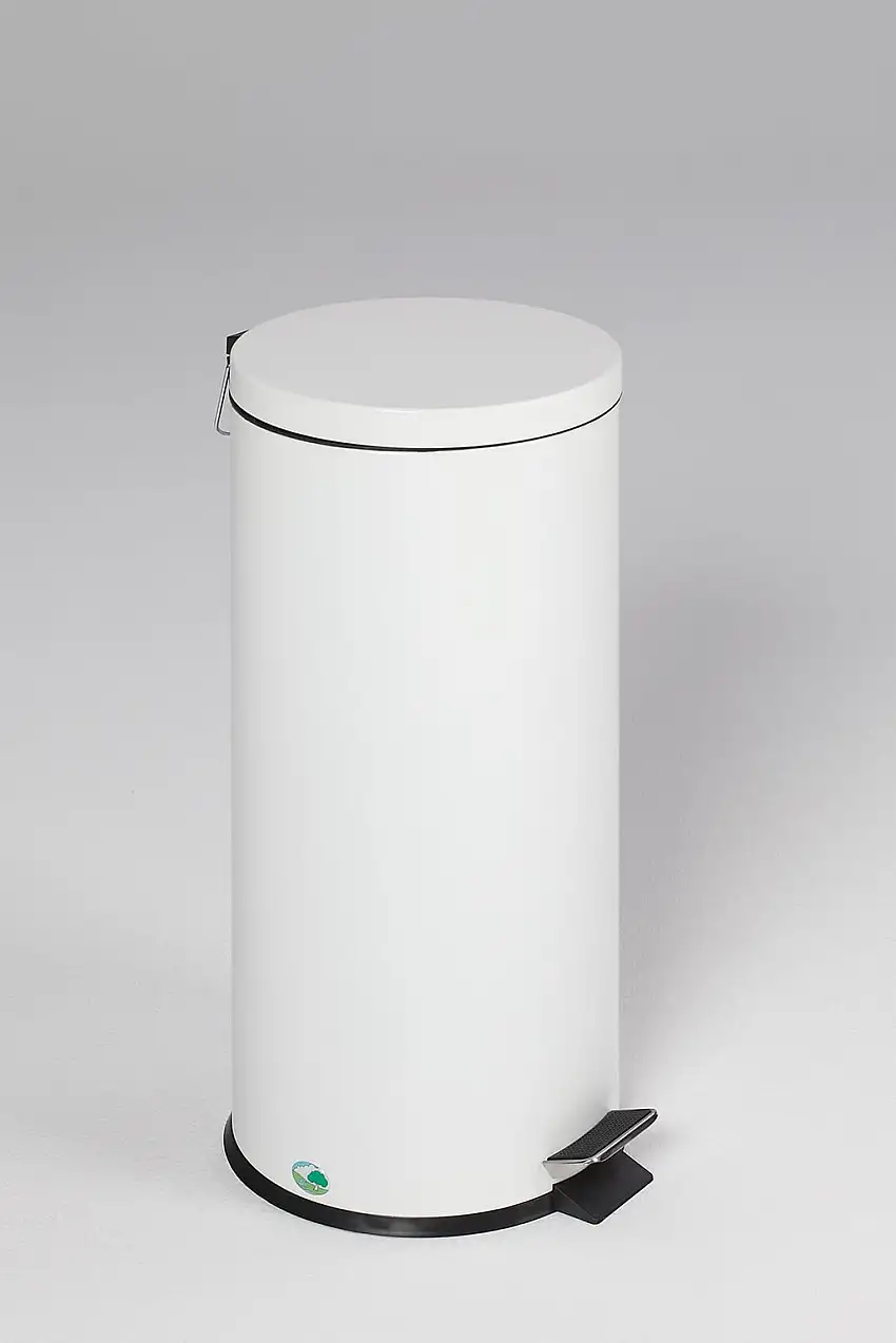 Robuster Tretabfallsammler mit Fußpedal & Inneneimer mit Griff | 30 Liter, HxBxT 64x29x29cm | Verzinkter Stahl | Weiß