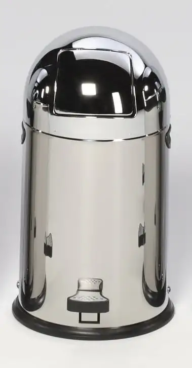 Klassischer Abfallsammler mit Einwurfklappe & Inneneinsatz + Fußpedal | 22 Liter, HxBxT 64x40x40cm | Edelstahl | Silber