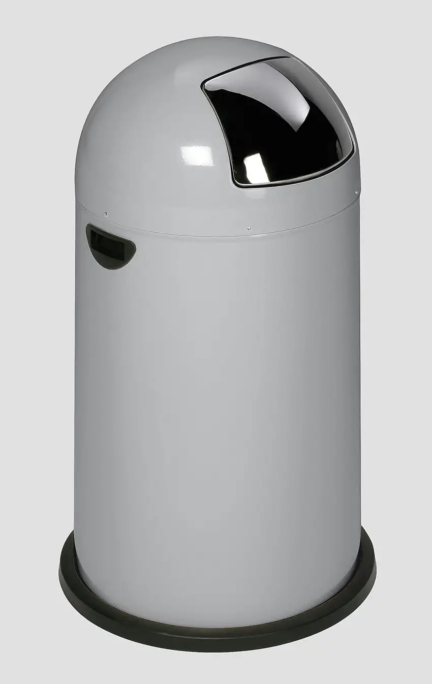 Klassischer Abfallsammler mit Einwurfklappe & Inneneinsatz | 33 Liter, HxBxT 69x42,5x42,5cm | Verzinkter Stahl | Silber