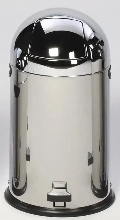 Klassischer Abfallsammler mit Einwurfklappe & Inneneinsatz + Fußpedal | 33 Liter, HxBxT 69x42,5x42,5cm | Edelstahl | Silber