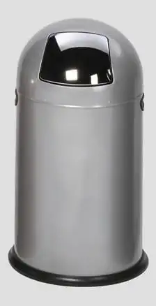Klassischer Abfallsammler mit Einwurfklappe & Inneneinsatz | 40 Liter, HxBxT 73x46,5x46,5cm | Verzinkter Stahl | Silber