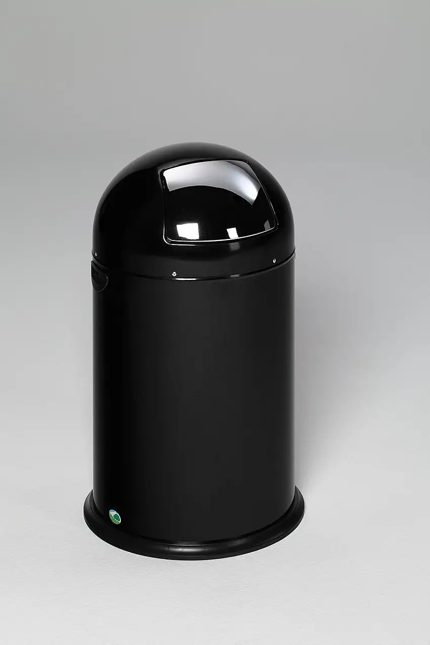 Klassischer Abfallsammler mit Einwurfklappe & Inneneinsatz | 40 Liter, HxBxT 73x46,5x46,5cm | Verzinkter Stahl | Schwarz